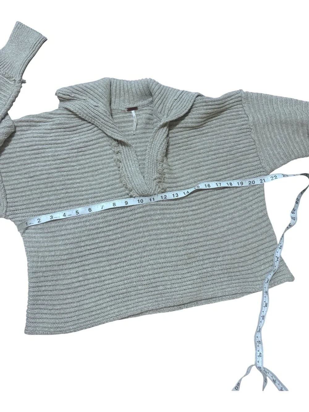 Free People Textured Ribbed V-Collar Sweater - Beige